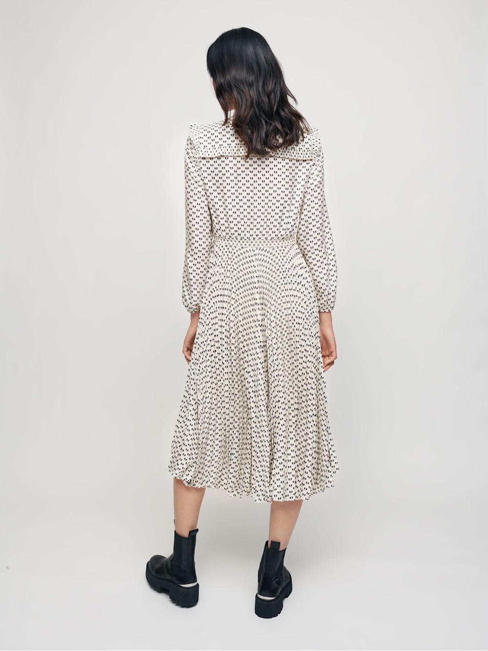 Maje Cream Midi Dress with Black Polka Dots